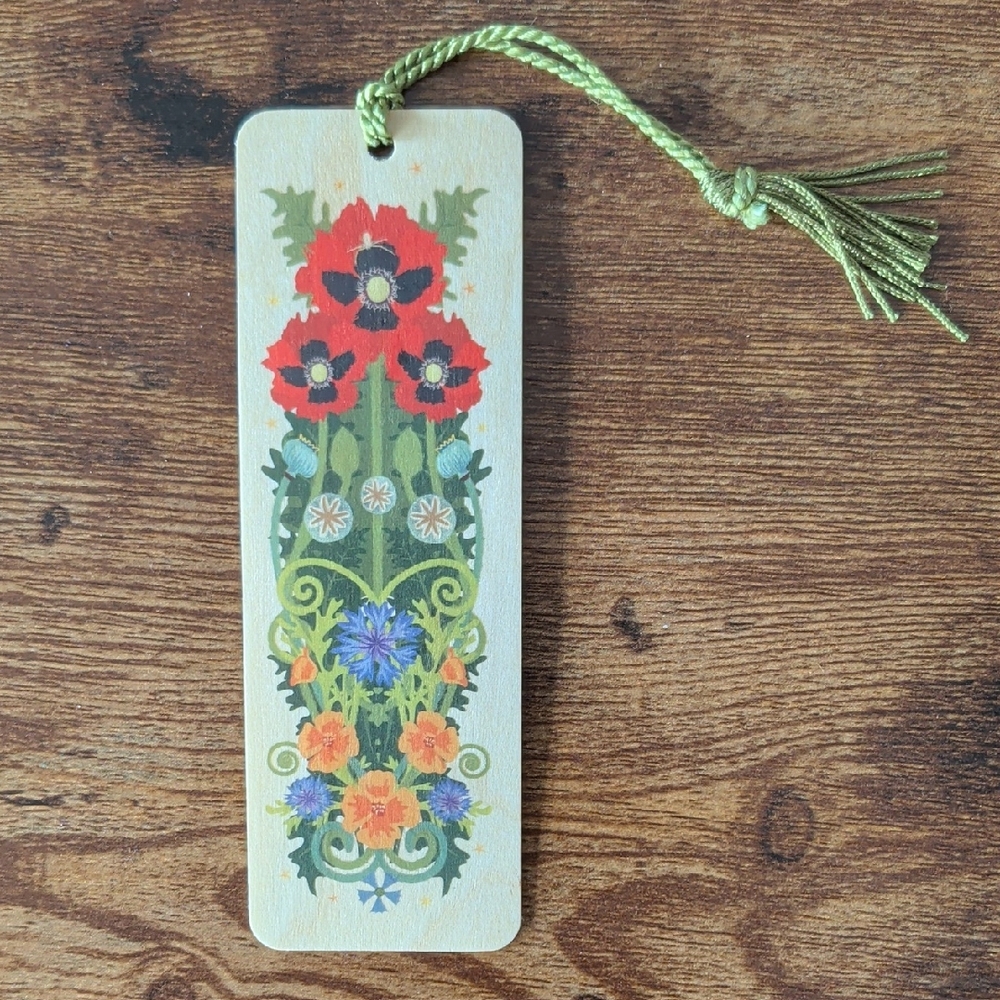 Floral Wooden Bookmark with Tassel
